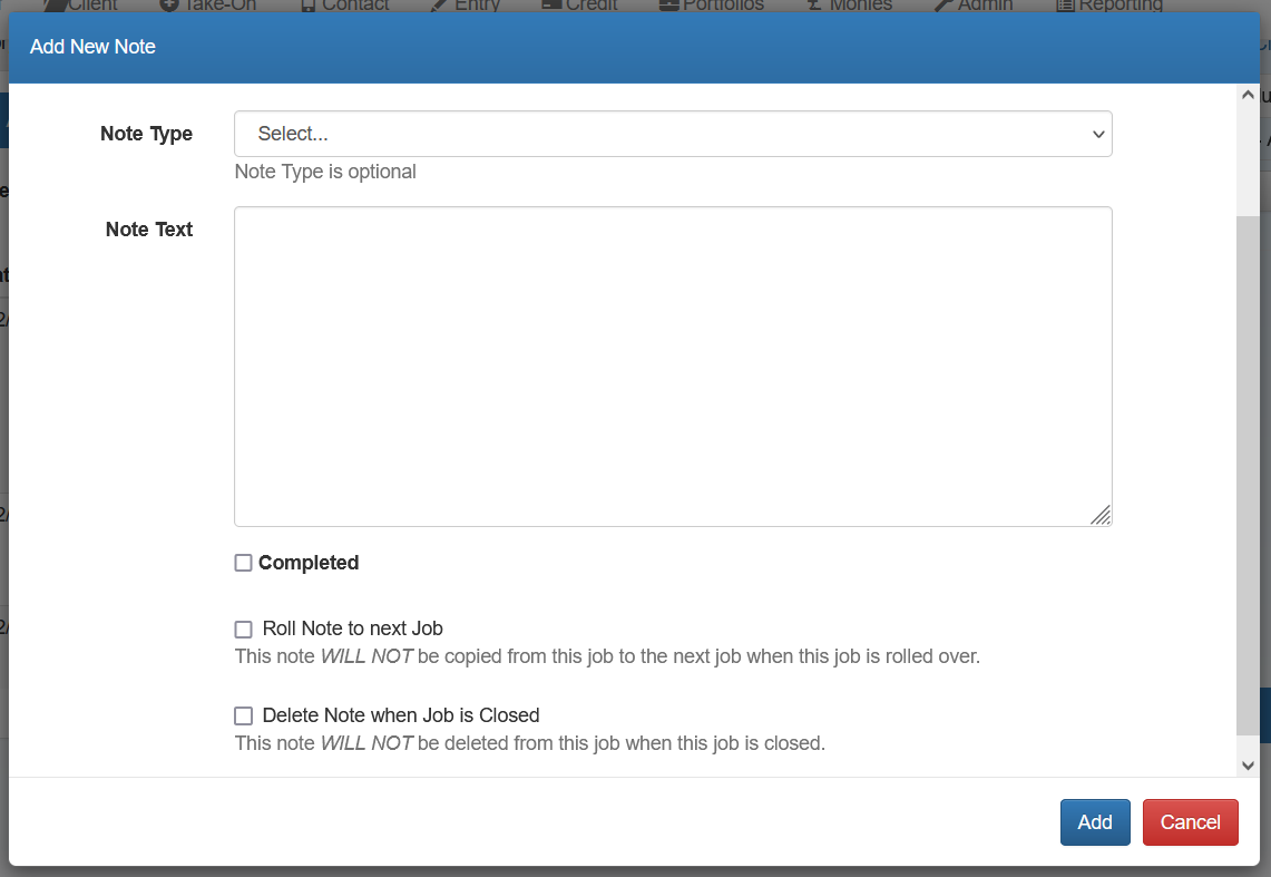 Add/view job notes