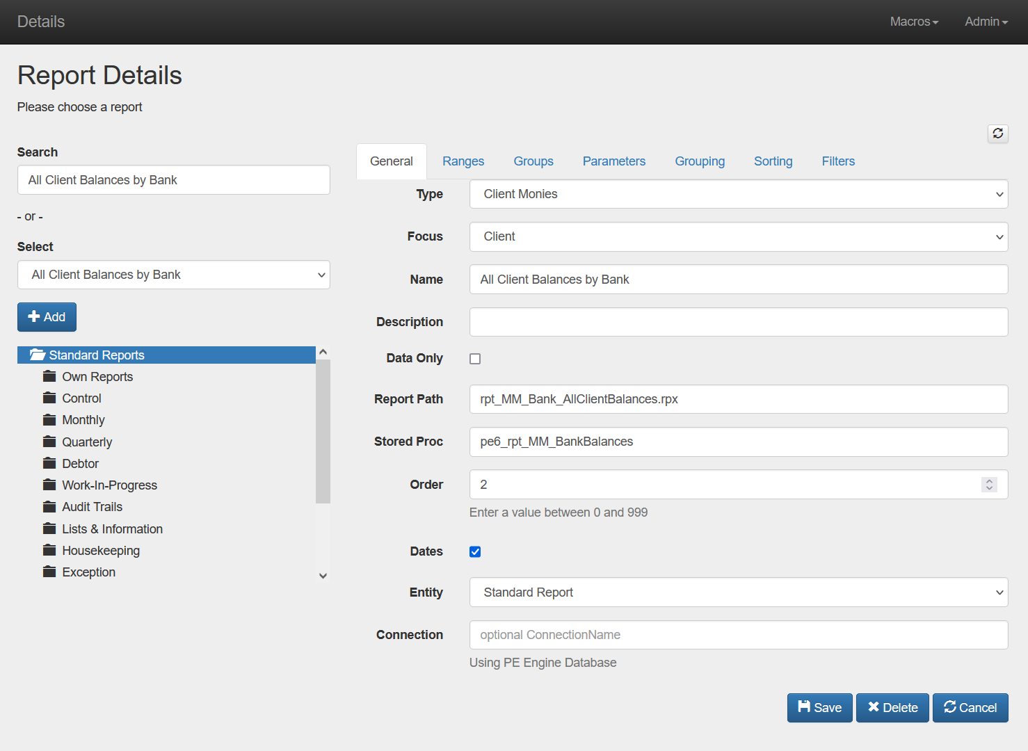 Administer reports