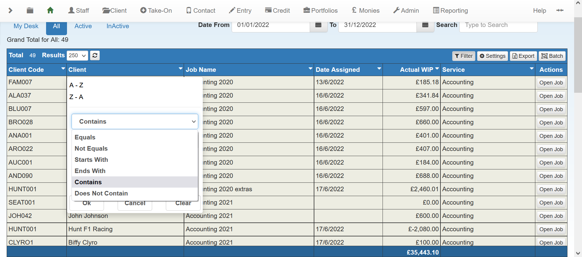 Use in-column filtering