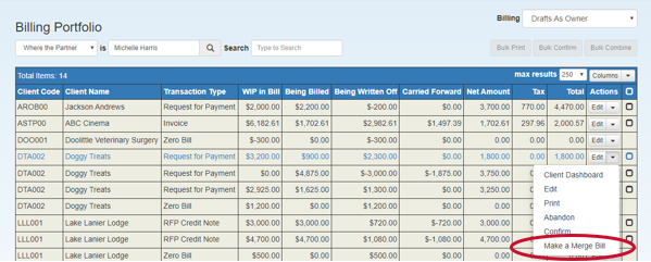 Merge/combine bills