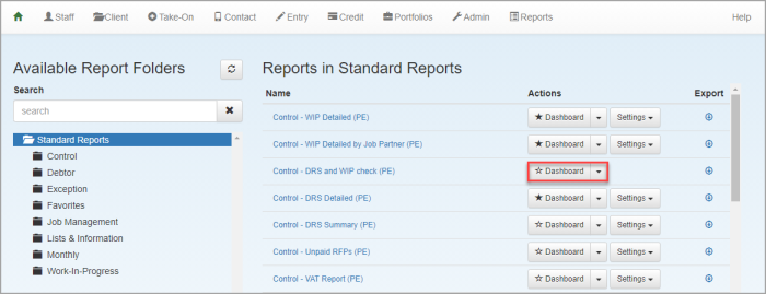 Reports page showing available report folders.