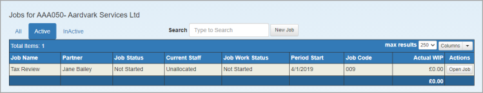 Jobs for grid showing newly created job.