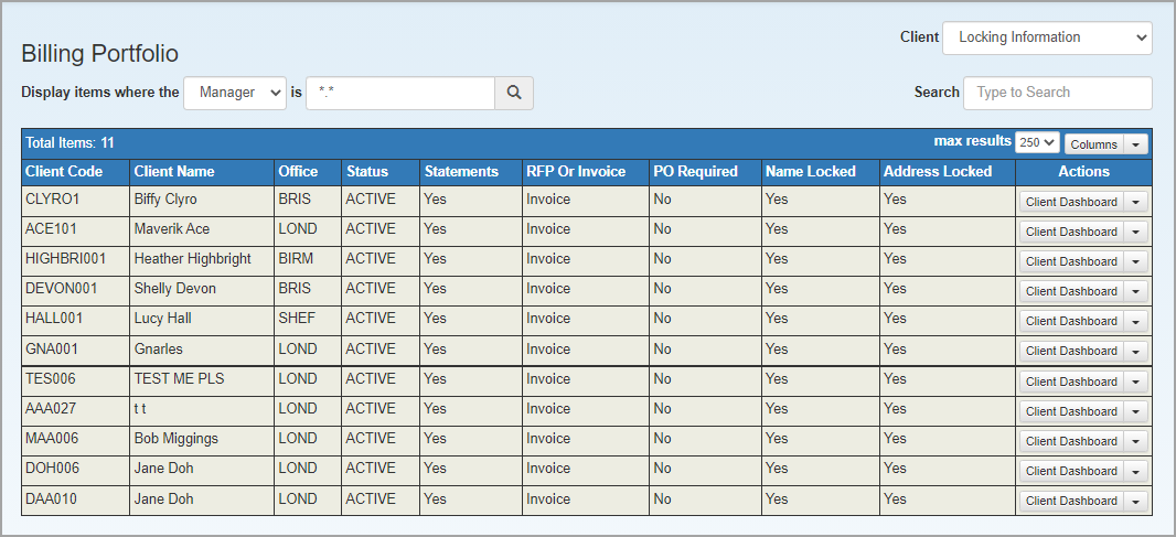 Client locking portfolio