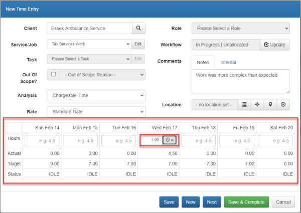 New Time Entry with timer option weekly view.