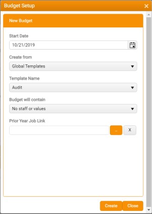 New budget setup with Create From : Global Templates selected