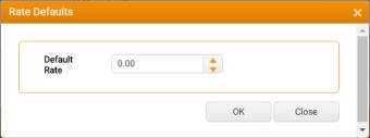 Rate defaults dialog with Default Rate input field