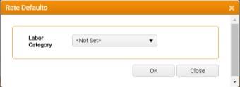 Rate defaults dialog with Labour Category field