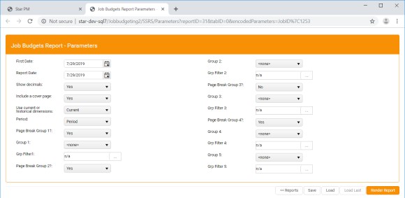 example configuration of report parameters