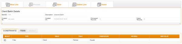 Client batch details with constraints tab