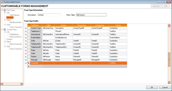 Customisable Forms Management window