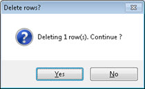 Delete row confirmation dialog