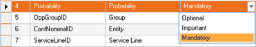 field list in the Opportunity Field Settings window