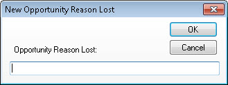 New Opportunity Reason Lost window