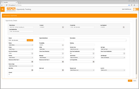 Edit Business Opportunity screen with editable opportunity details