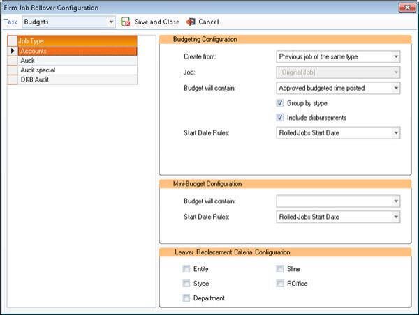 Firm Job Rollover Configuration window