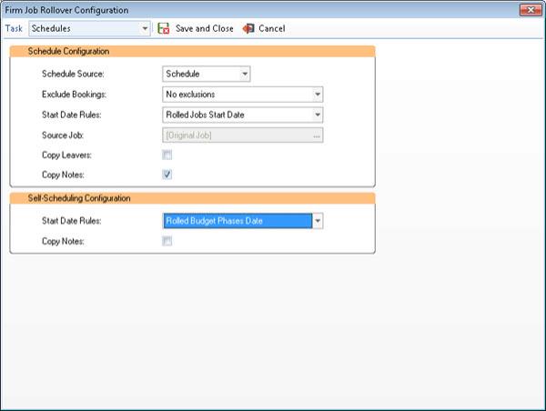 Firm Job Rollover Configuration window