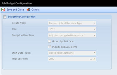 Job Budget Configuration