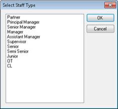 Select staff type window