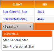 Search button and dropdown options of Star general, Star, and Star professional, Star.