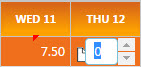Editable time entry field and note icon. Red flag is shown on the corner of one cell for the date of Wed 11.