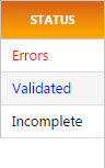 Status column showing Errors, validated, and incomplete.